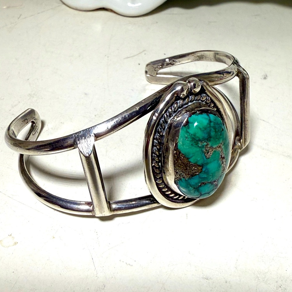 Native Silver cuff bracelet 1” Natural Turquoise Stone